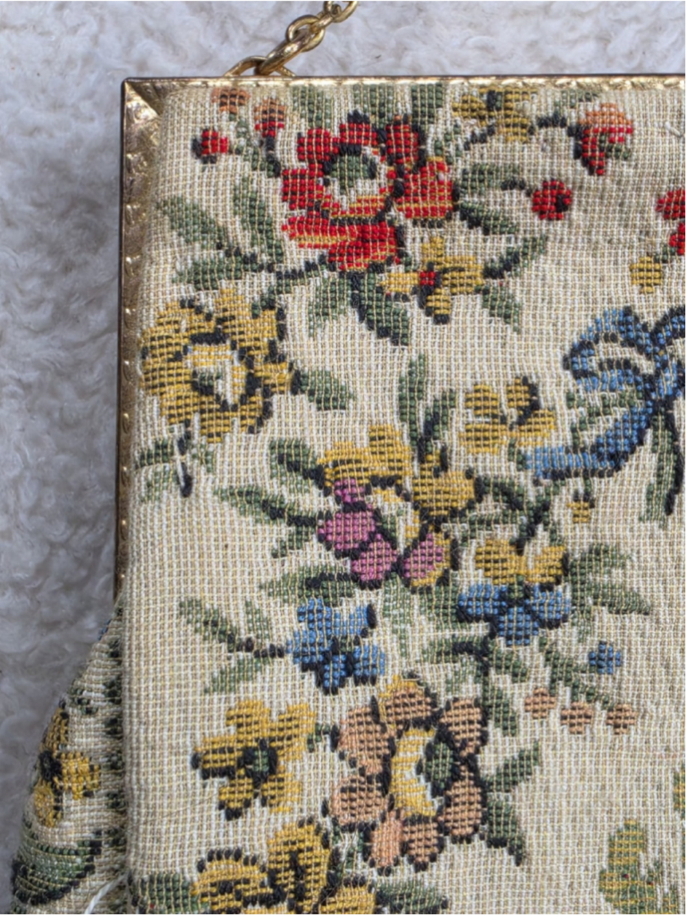 Vintage French Tapestry Purse HA & E Smith Bermuda Evening Bag Courting Scene EX - Picture 5 of 13